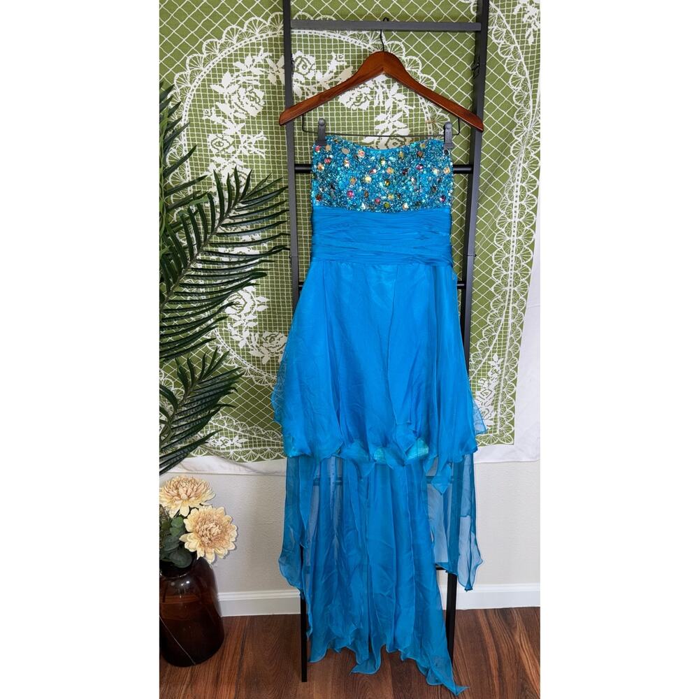 NWT Juliet Turquoise Sequin Beaded High-Low‎ Gown | Prom Homecoming L